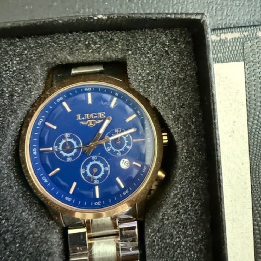 LIGE Men's Watch two tone dial and bracelet